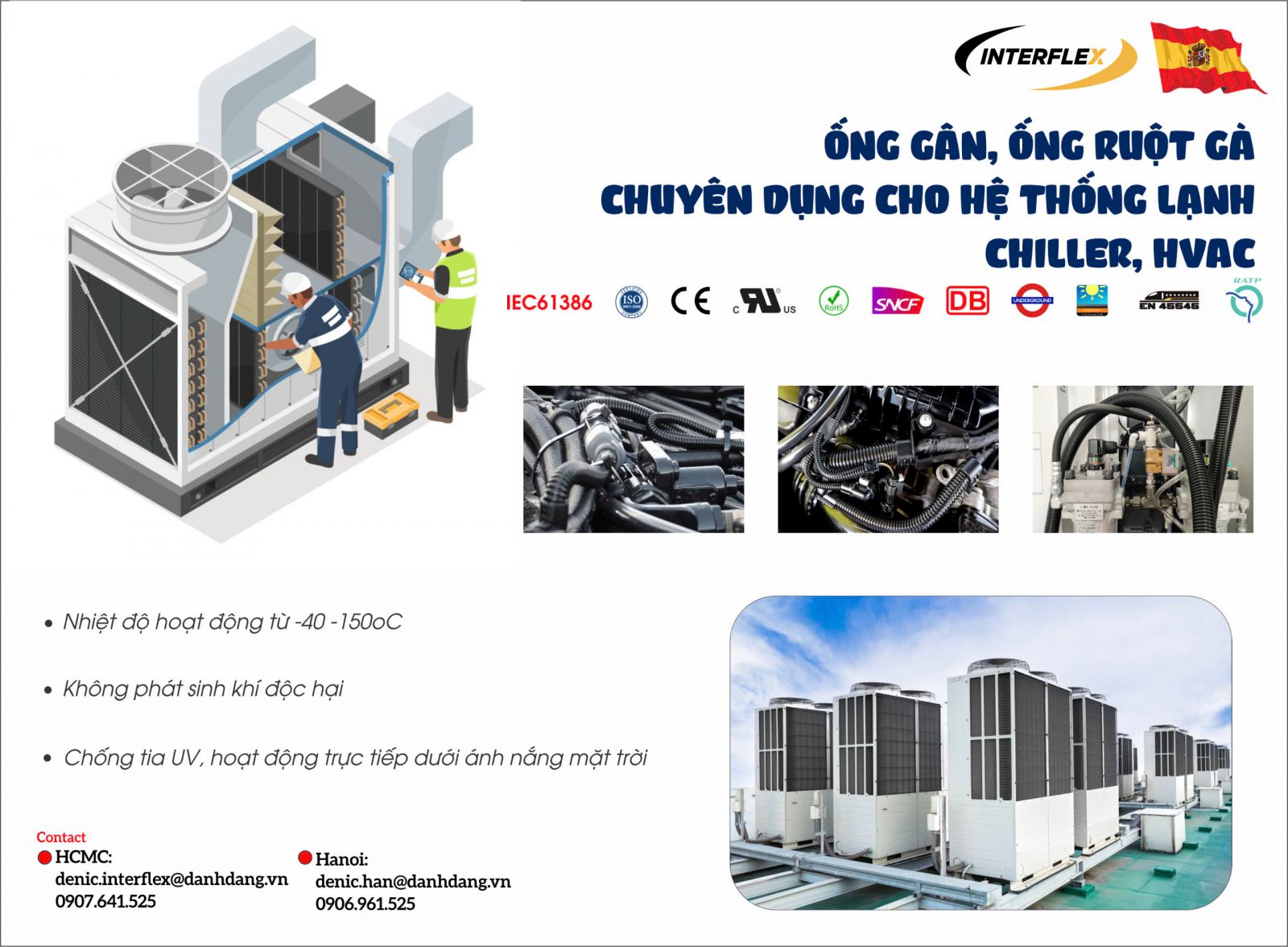 GIẢI PHÁP ỐNG GÂN, ỐNG RUỘT GÀ BẢO VỆ DÂY VÀ CÁP ĐIỆN CHO HỆ THỐNG LẠNH, CHILLER ĐẾN TỪ TÂY BAN NHA