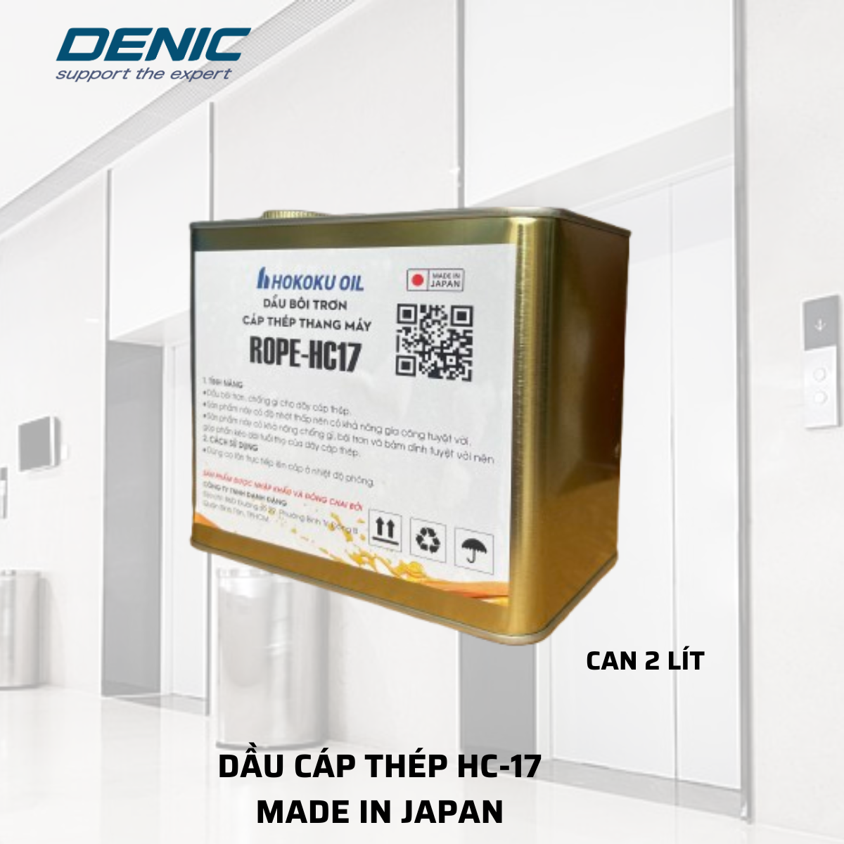 CAN 2 LÍT<BR>DẦU BÔI TRƠN CÁP THÉP THANG MÁY HOKOKU OIL - JAPAN <BR>MÃ HC-17