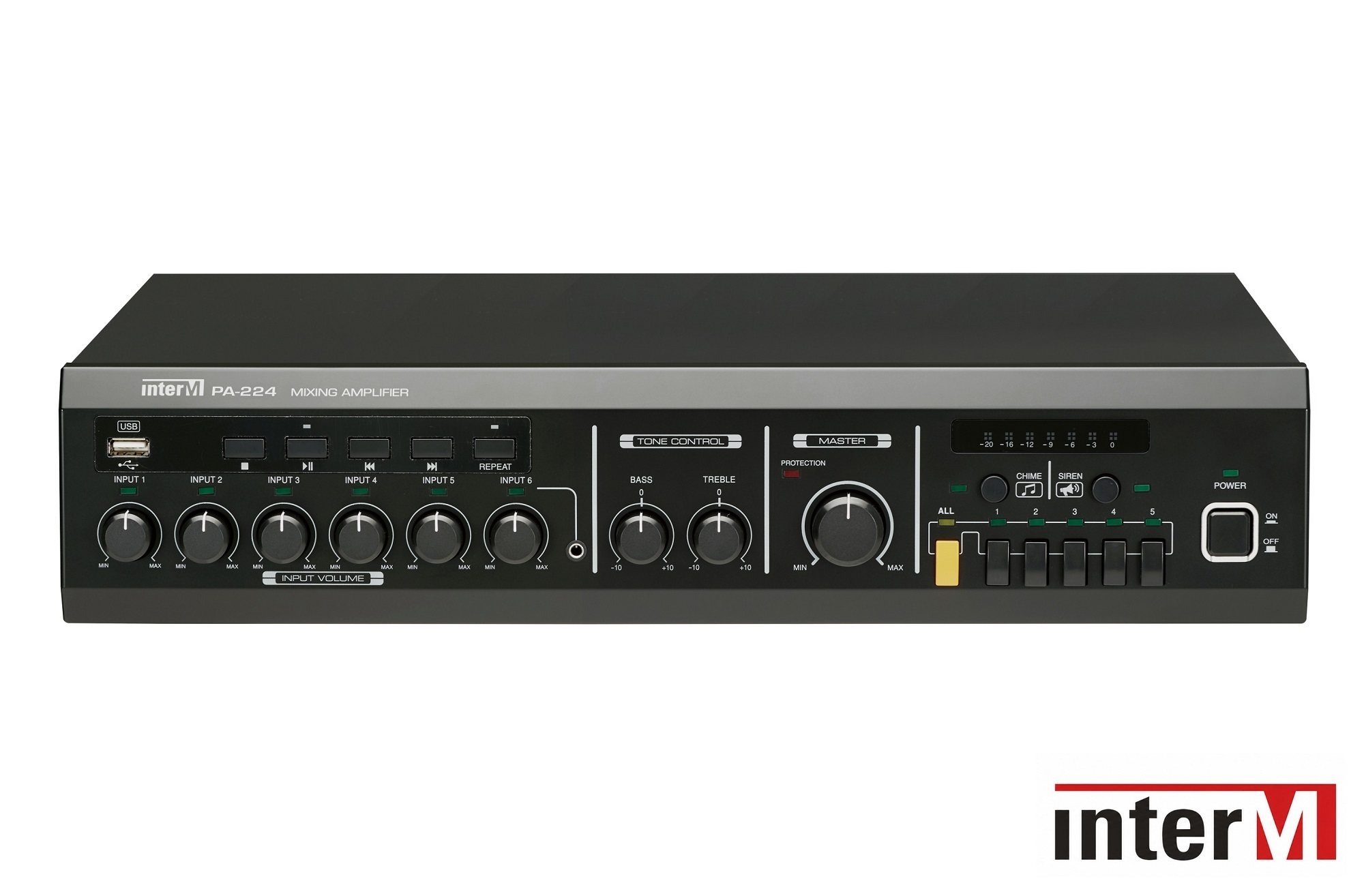 Mixing Amplifier - Amply kèm bộ trộn 240W, 5 vùng loa tích hợp USB PA-224