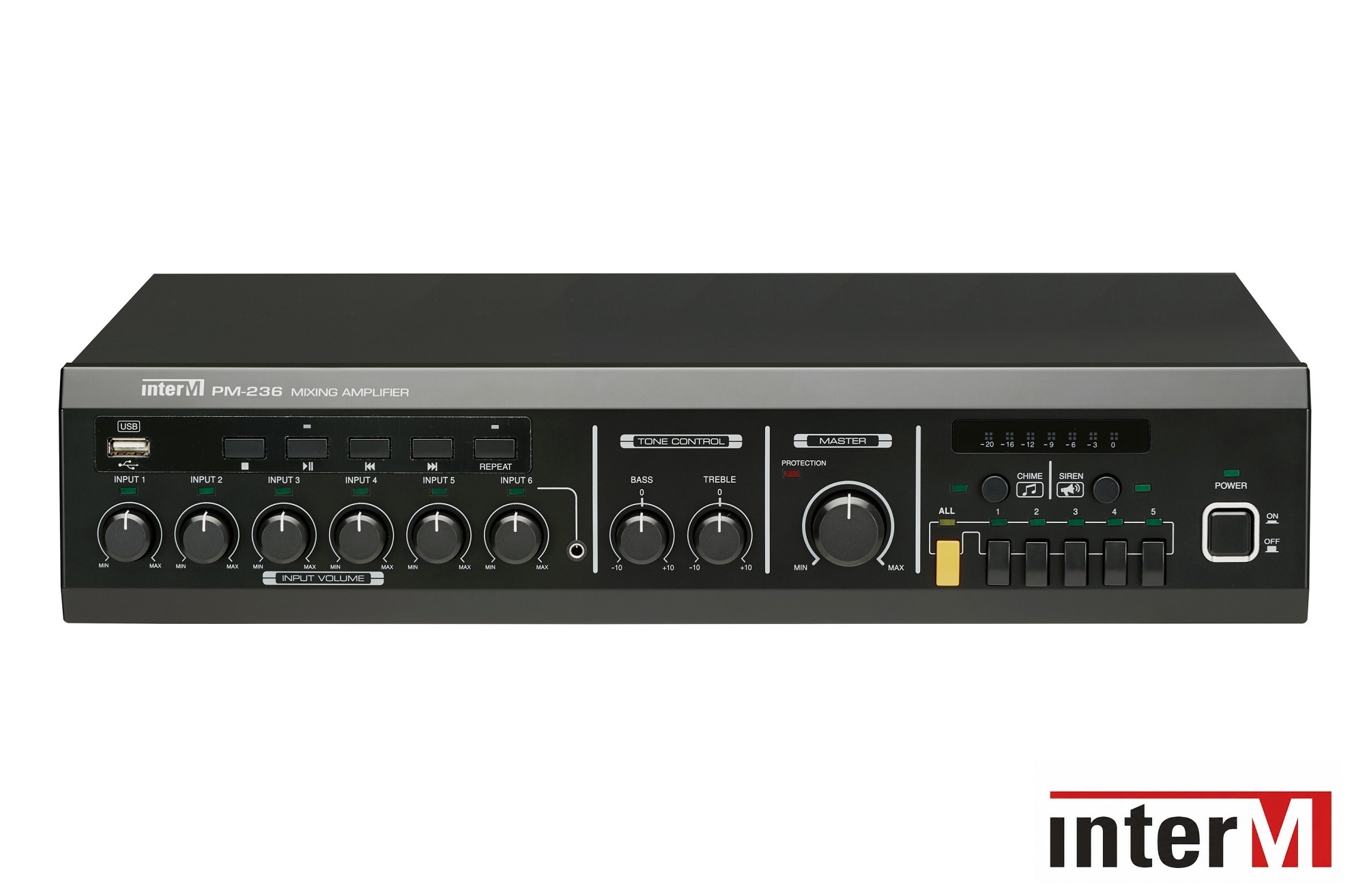 Mixing Amplifier - Amply kèm bộ trộn 360W, 5 vùng loa tích hợp USB PM-236