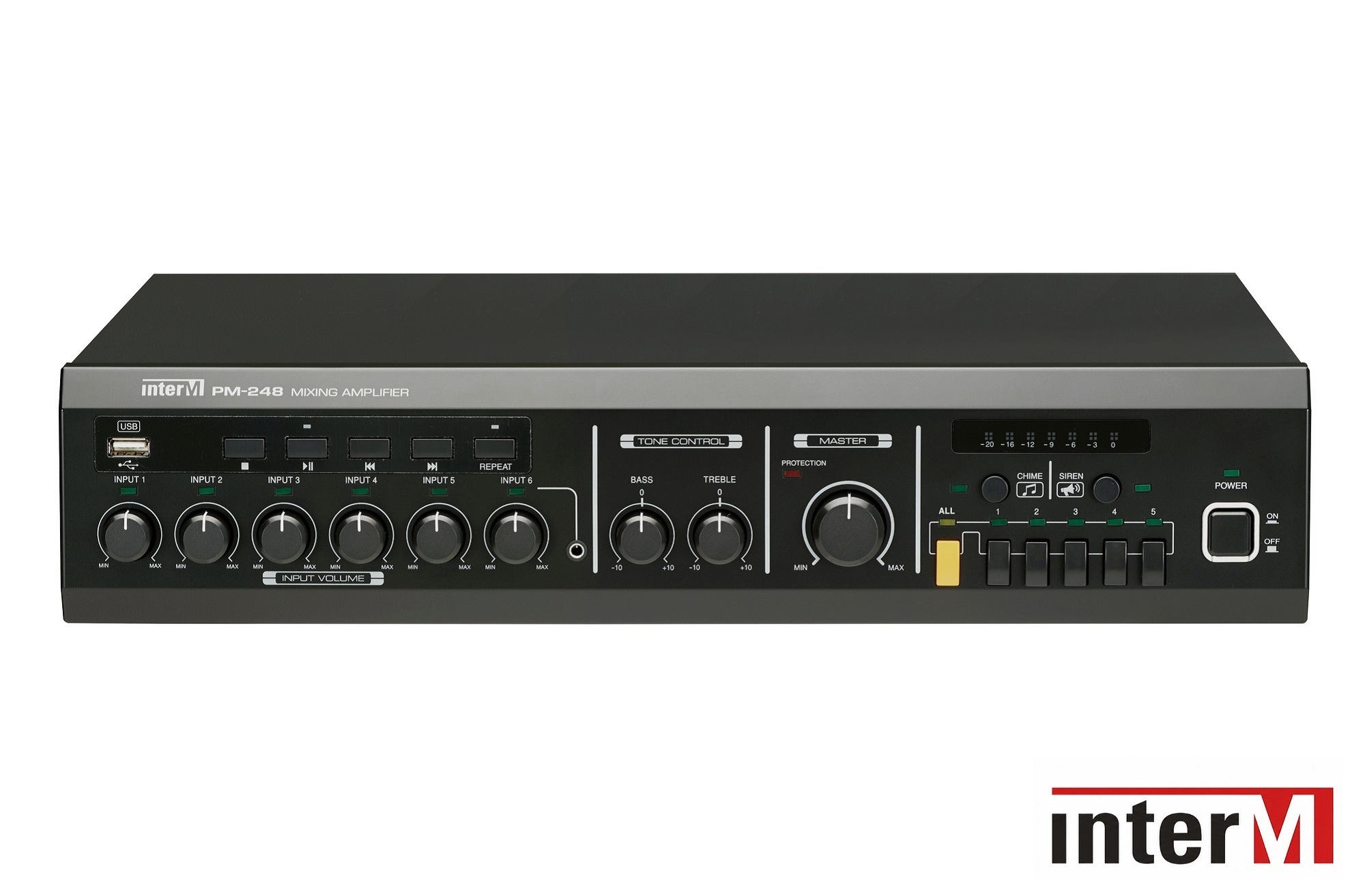 Mixing Amplifier - Amply kèm bộ trộn 480W, 5 vùng loa tích hợp USB PM-248